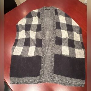 Banana Republic Black, White & Gray Oversized Checkered Cardigan